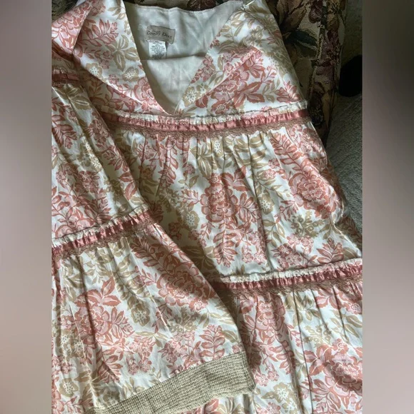 NWOT RARE Country Door A-Line Midi Skirt - Pink and Cream Floral W/Tiers &Burlap